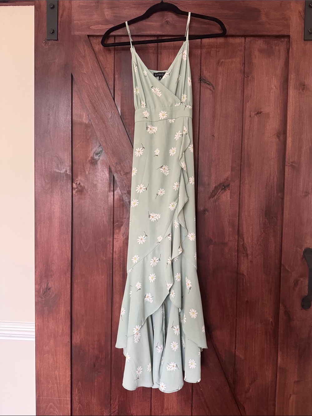 Floral Sage Wrap Maxi Dress with Ruffle Detail